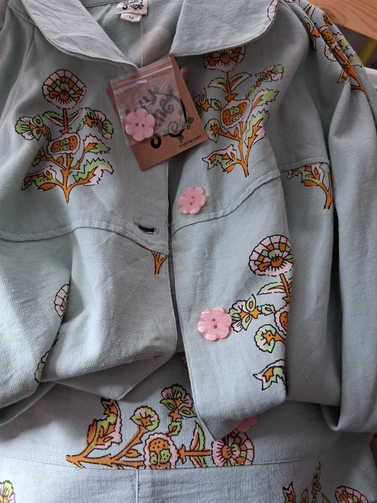 ivy jane Jackets & Blazers - ivy jane  Set. Light Blue Floral Embroidered Jacket with Pink Flower Buttons.